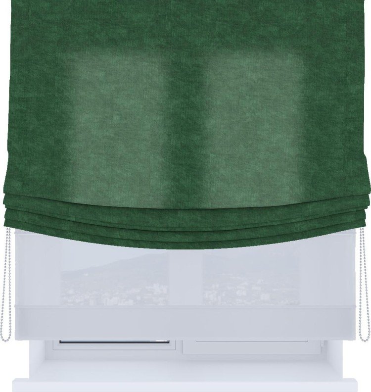 Римская штора «Кортин», канвас тёмно-зелёный, день-ночь с мягкими складками