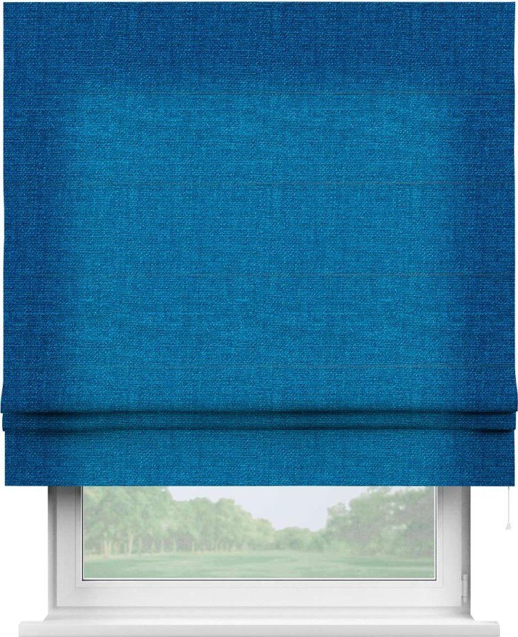 Римская штора «Кортин» для проема, ткань лён синий